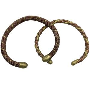 Bronze & Gold Tone Metal Twist Bracelet Cuffs Set of Two